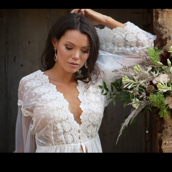 Custom Long Bridal Robe with Lace - Picture 3 of 4